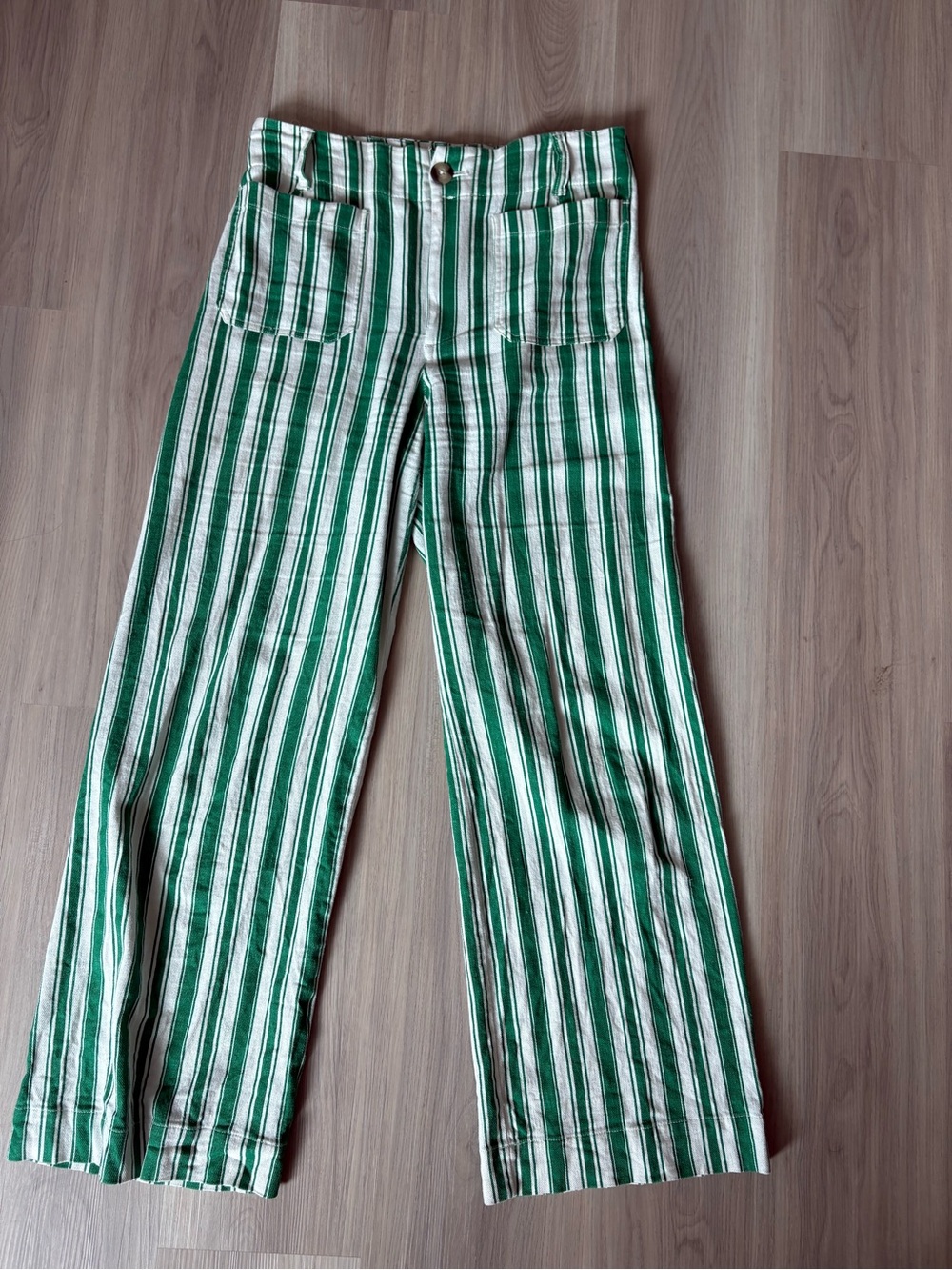 Maeve Green and White Striped Wide-Leg Pants - Picture 3 of 3